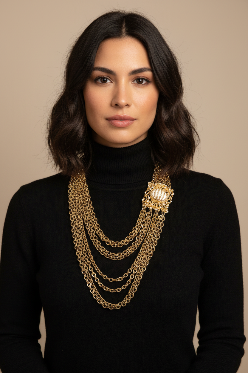 CASTLECLIFF VINTAGE MULTI-STRAND FANCY CABOCHON CLASP STATEMENT NECKLACE