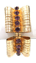 NAPIER 1950'S VINTAGE PURPLE RHINESTONE GOLD RIBBON BRACELET