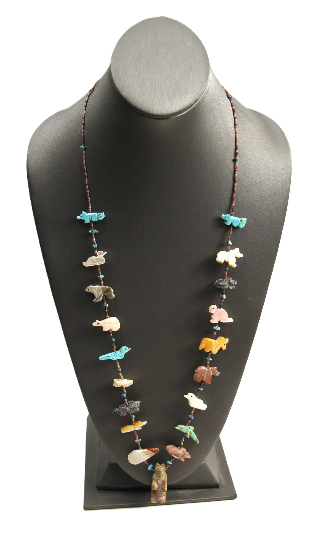 Native American fetish & heishi bead necklace with a bearpendant
