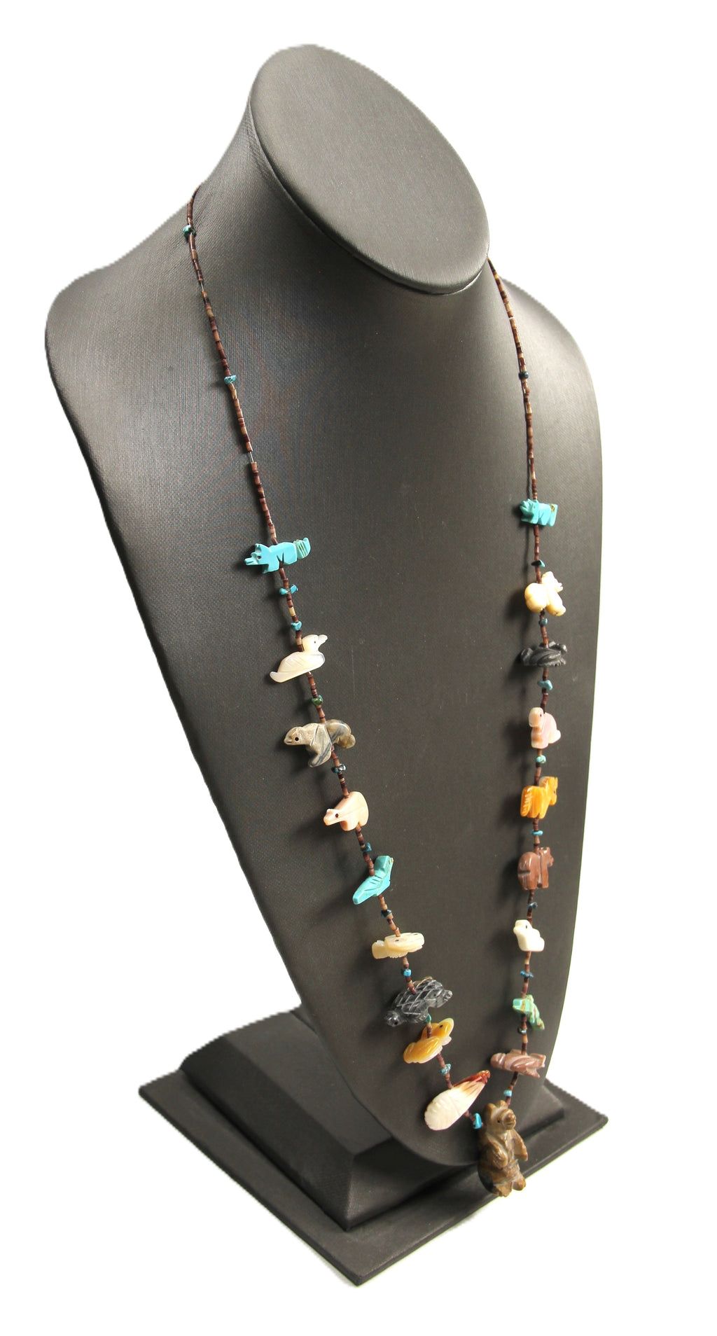 Native American fetish & heishi bead necklace with a bearpendant