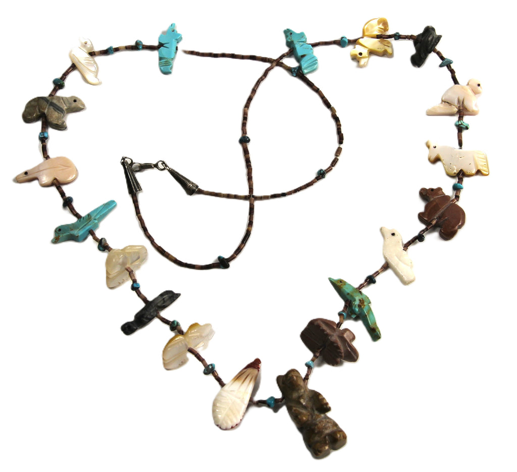Native American fetish & heishi bead necklace with a bearpendant