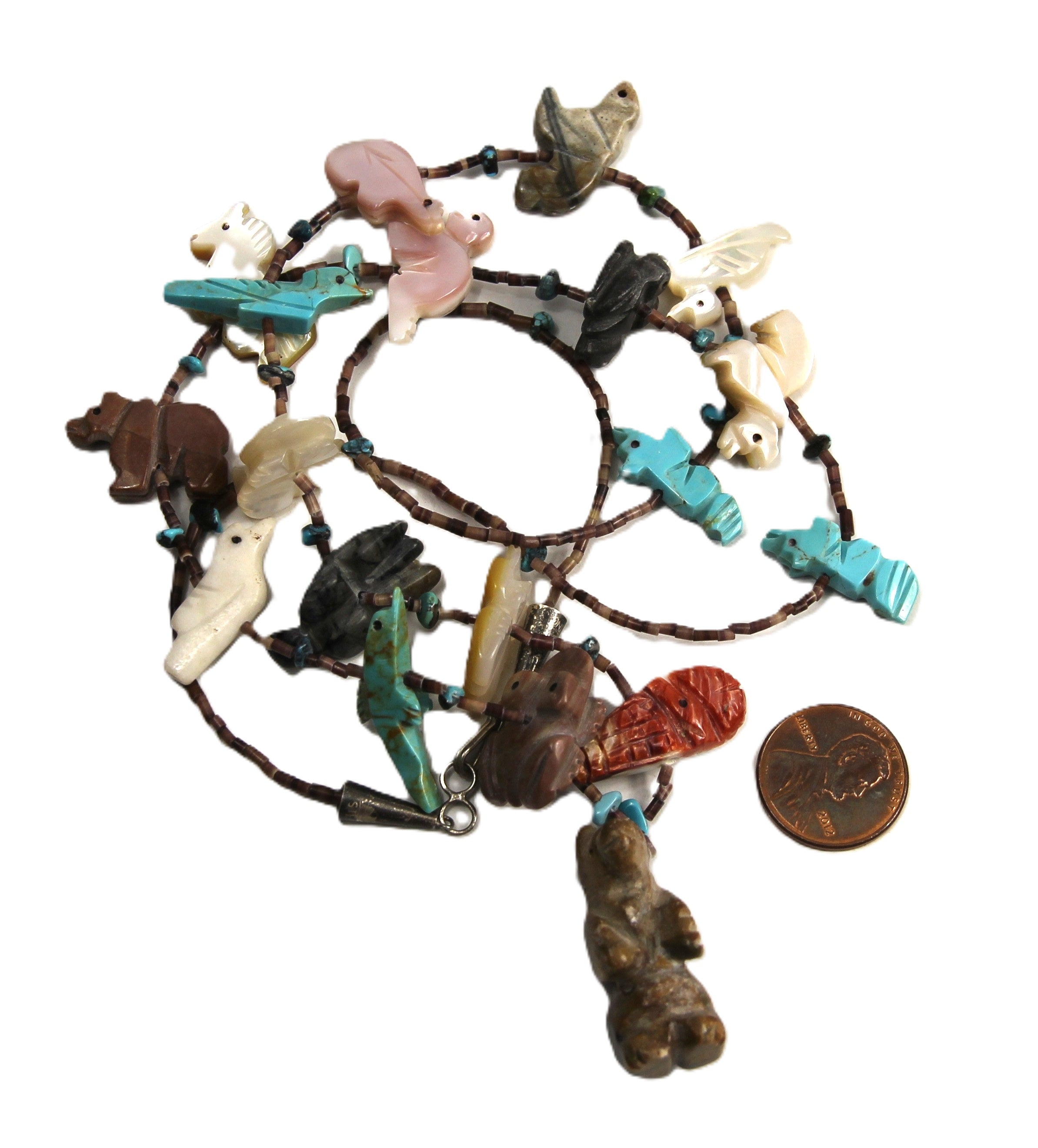Native American fetish & heishi bead necklace with a bearpendant
