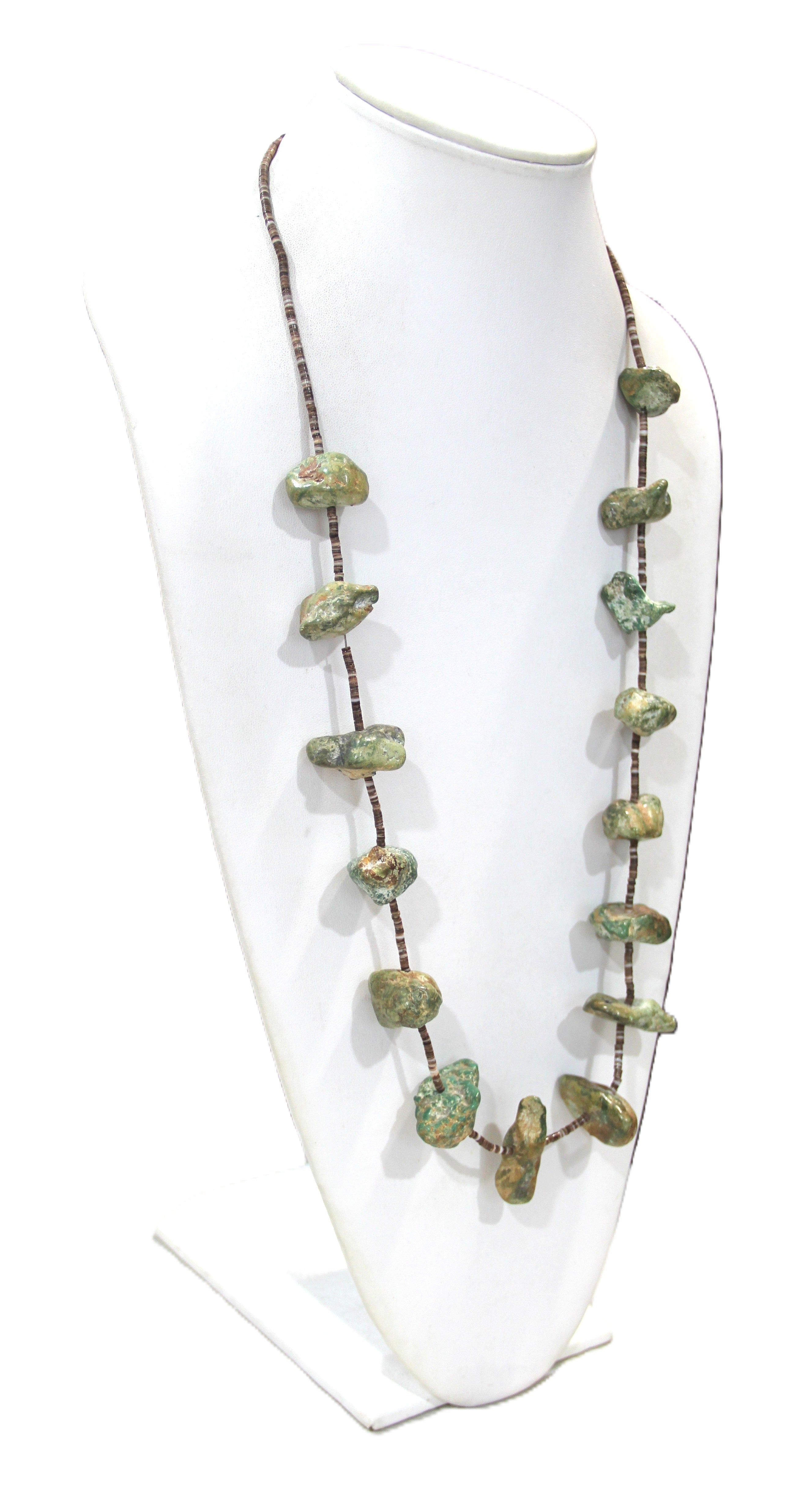Native American turquoise nugget and heishi bead necklace