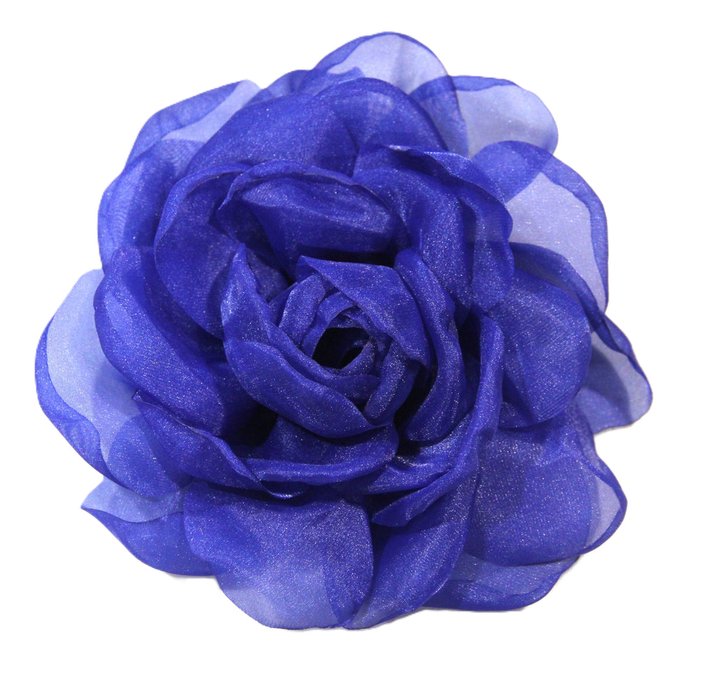 LARGE COBALT BLUE ORGANZA FLOWER CLIP BROOCH