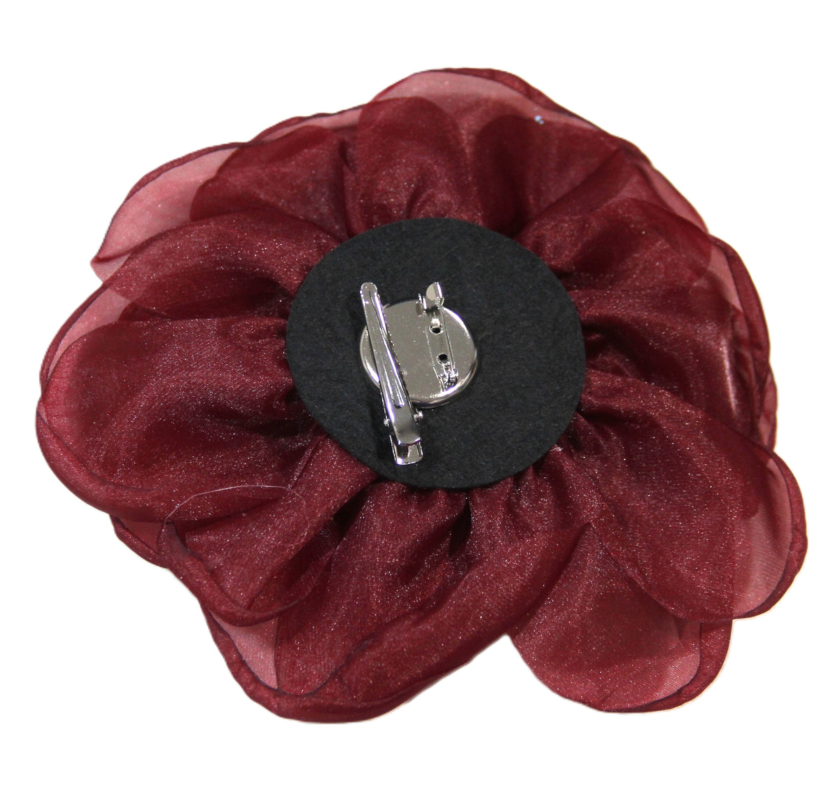 LARGE BURGUNDY ORGANZA FLOWER CLIP BROOCH