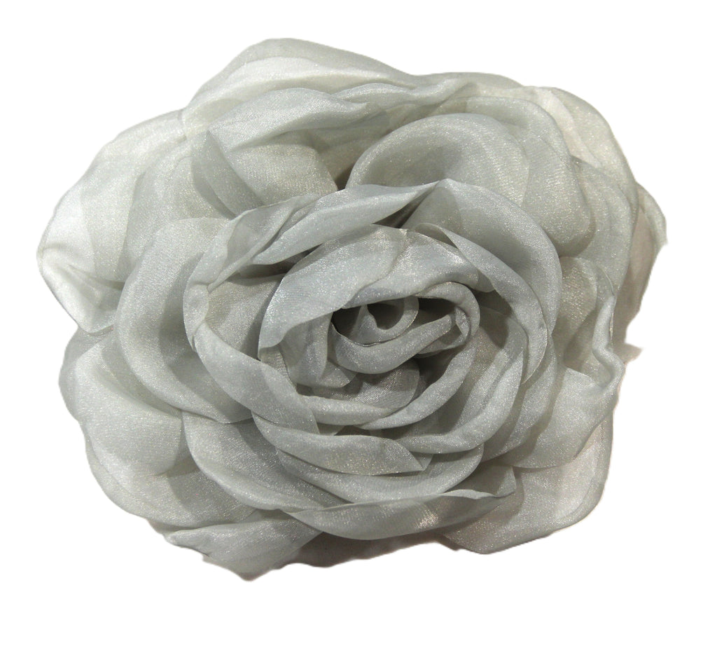 LARGE SAGE ORGANZA FLOWER CLIP BROOCH