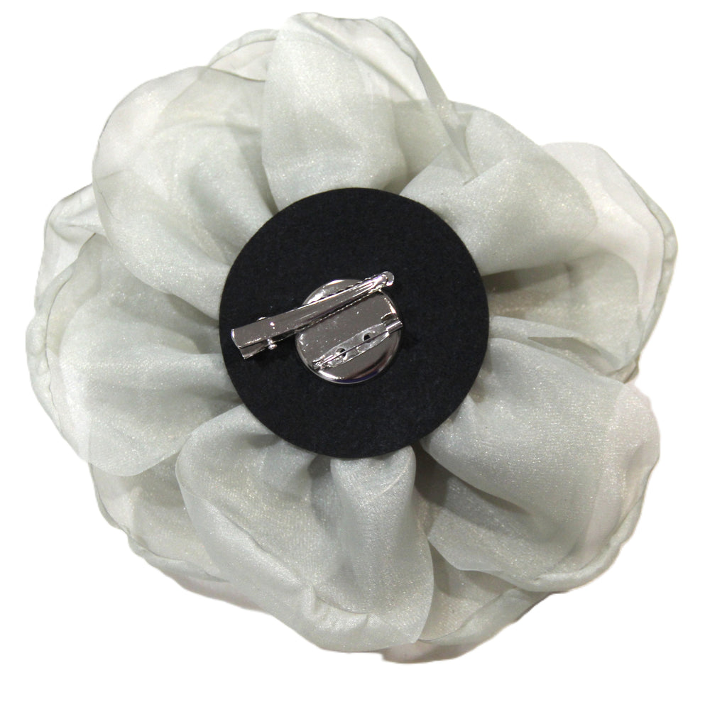 LARGE SAGE ORGANZA FLOWER CLIP BROOCH