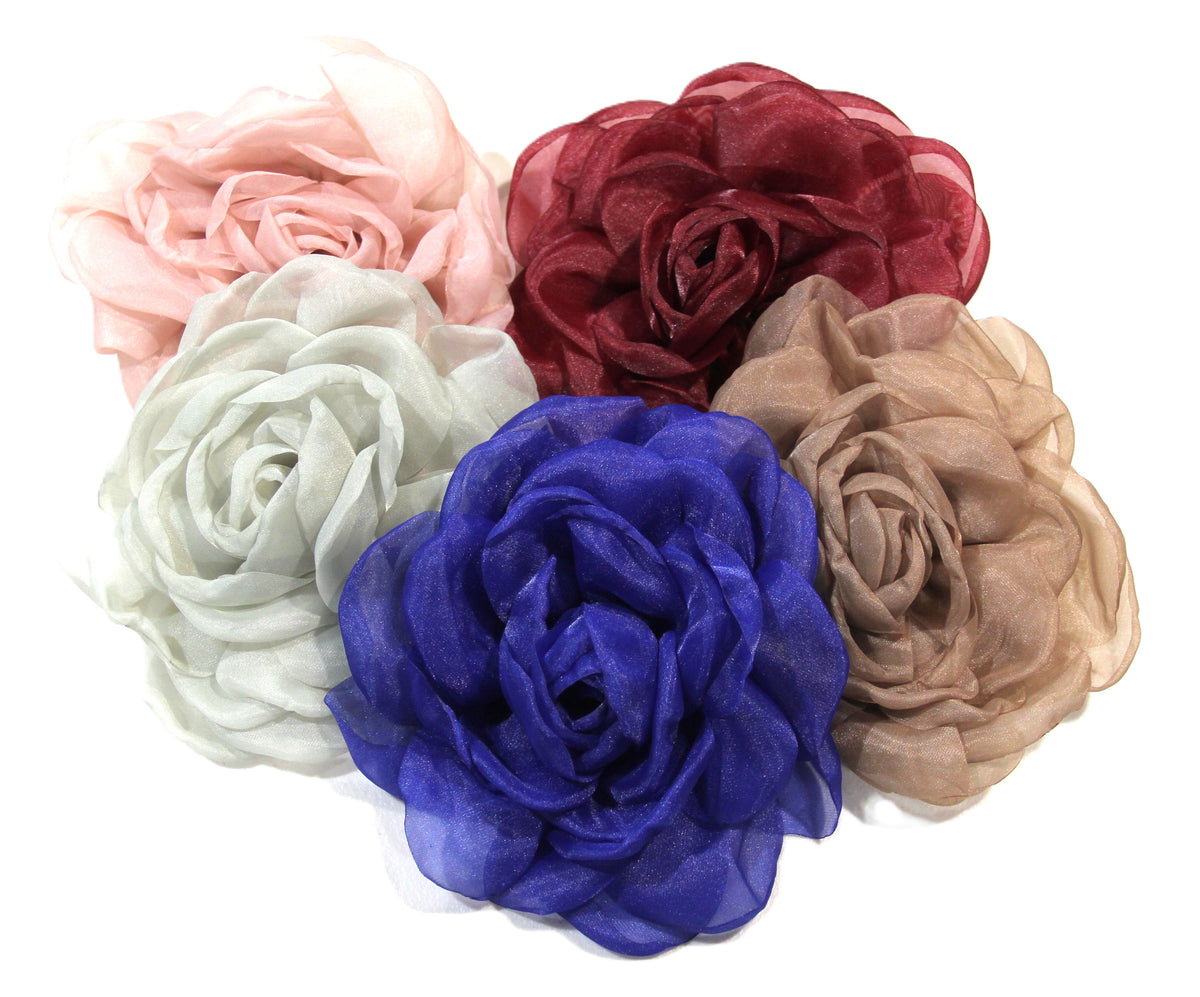 LARGE BURGUNDY ORGANZA FLOWER CLIP BROOCH