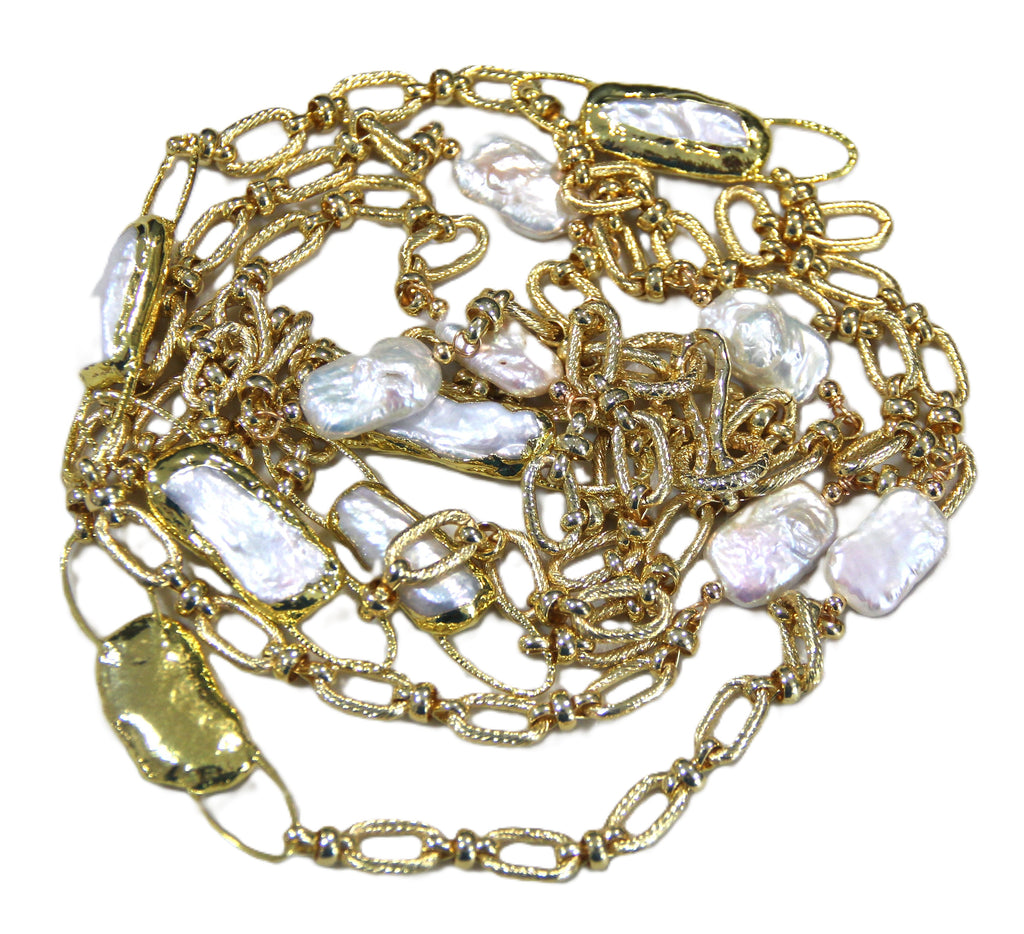 18kt gold plated paper clip chain necklace with pearls
