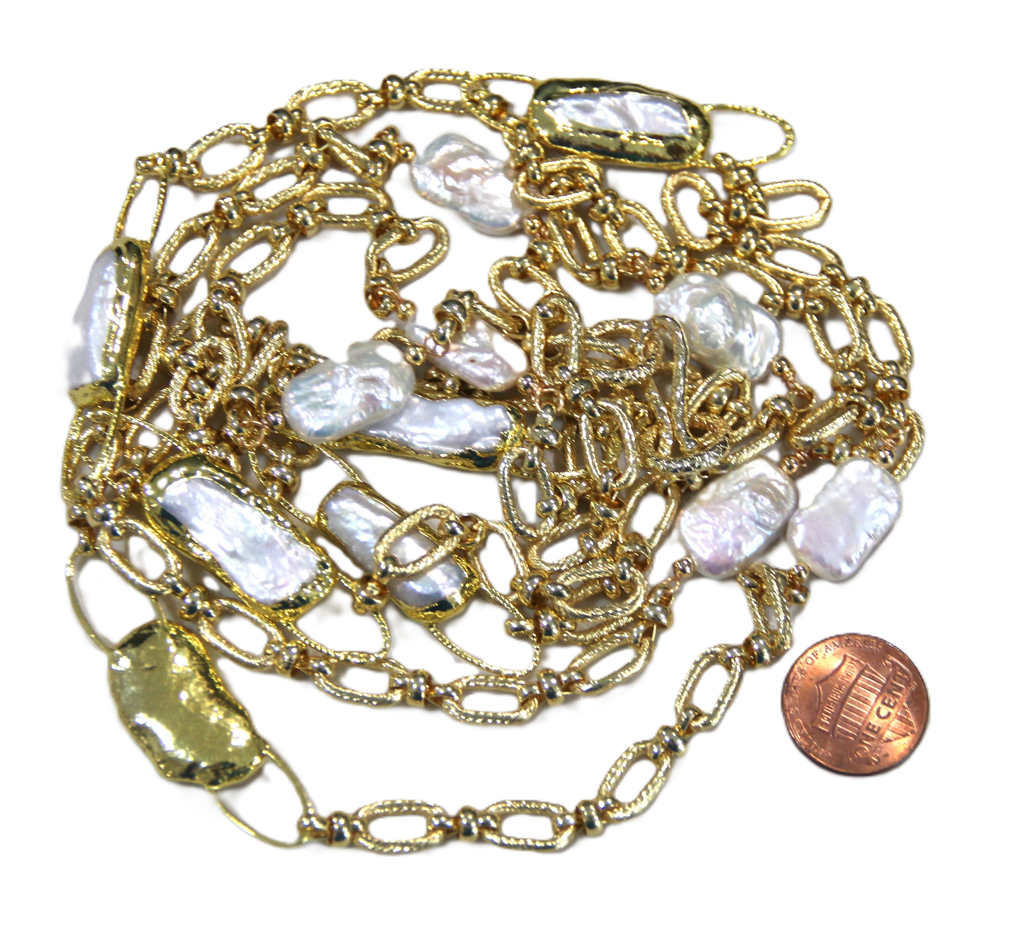 18kt gold plated paper clip chain necklace with pearls