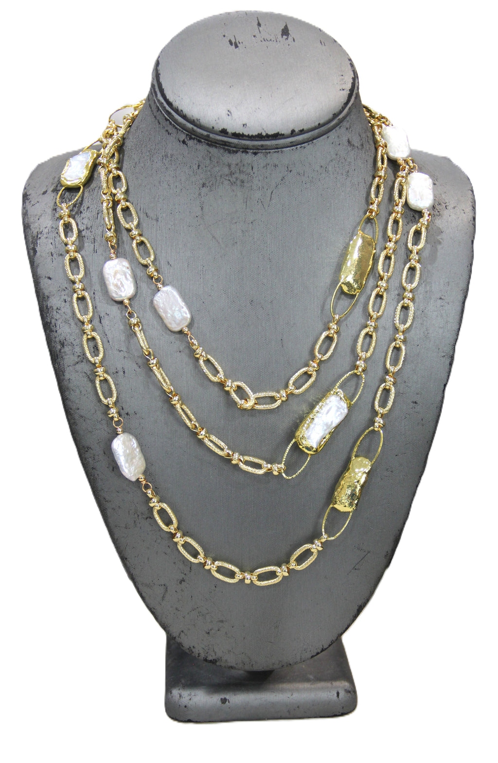 18kt gold plated paper clip chain necklace with pearls