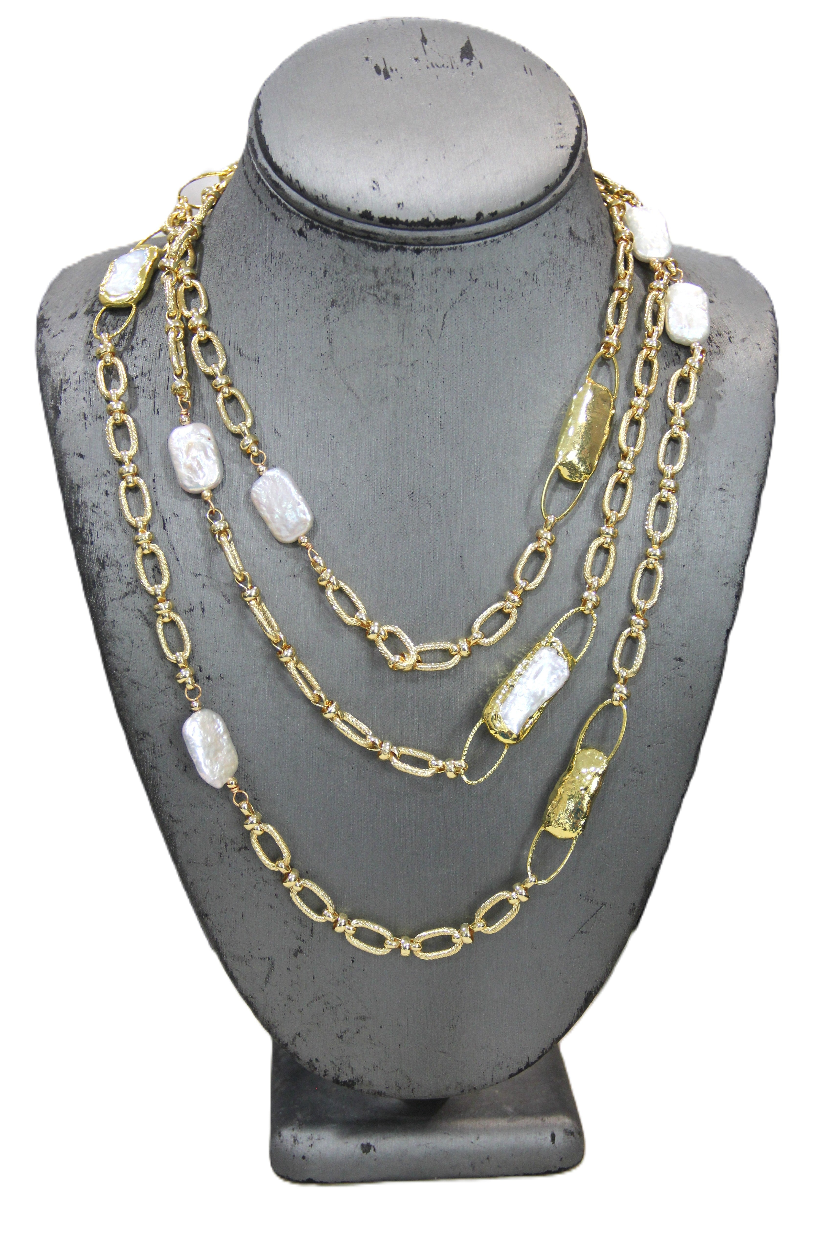 18kt gold plated paper clip chain necklace with pearls