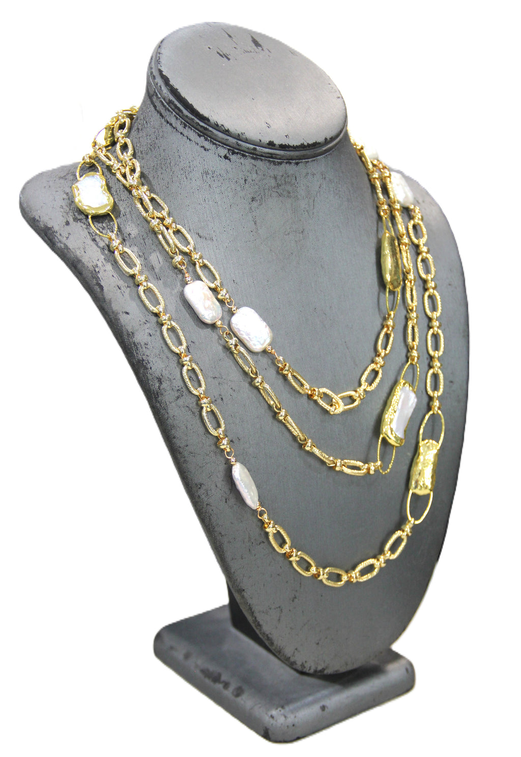 18kt gold plated paper clip chain necklace with pearls