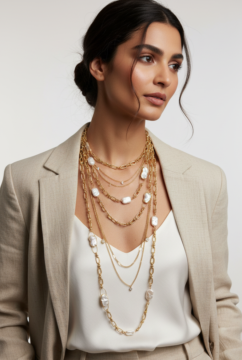 18kt gold plated paper clip chain necklace with pearls