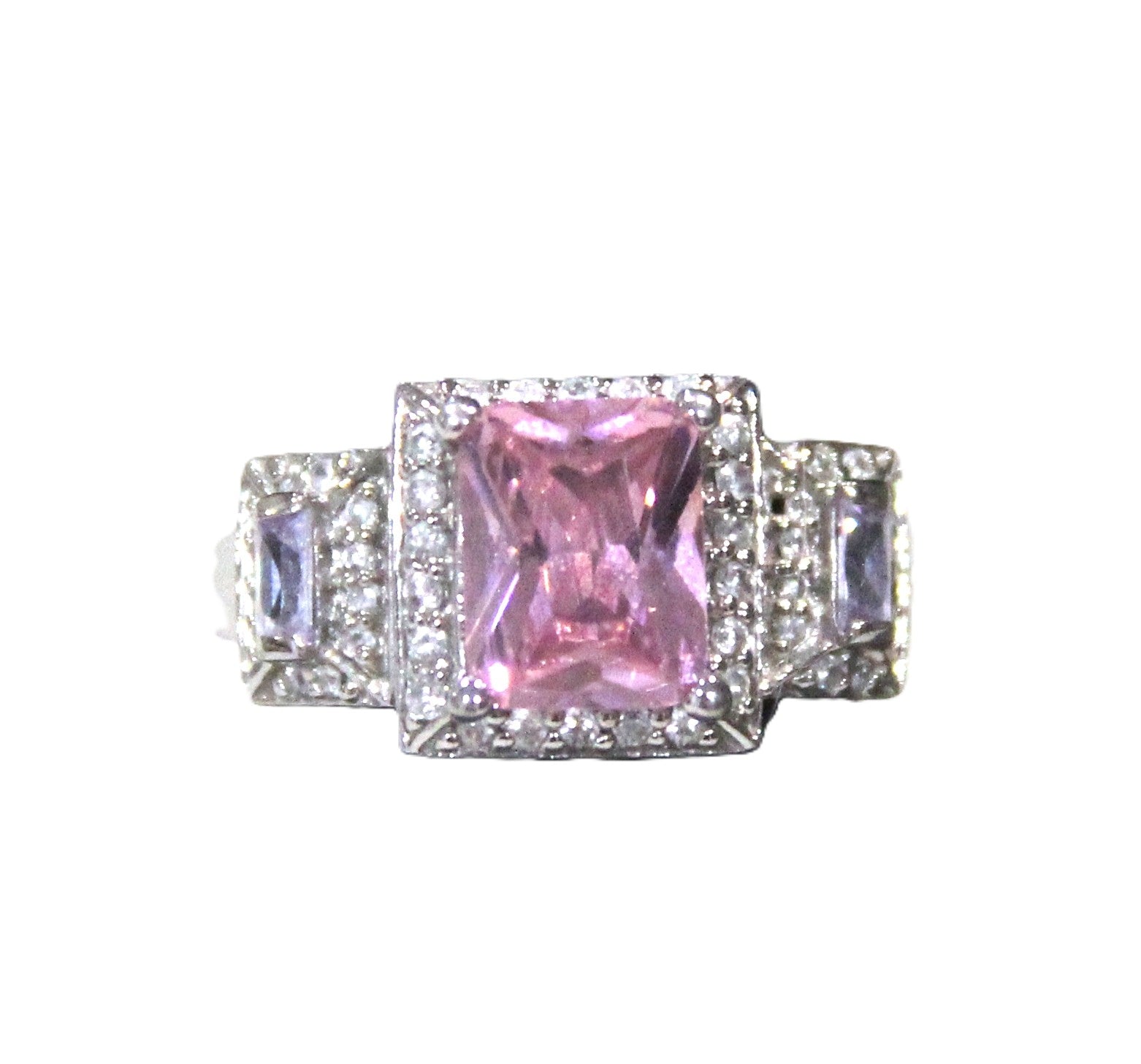 Pink CZ & sterling cocktail ring