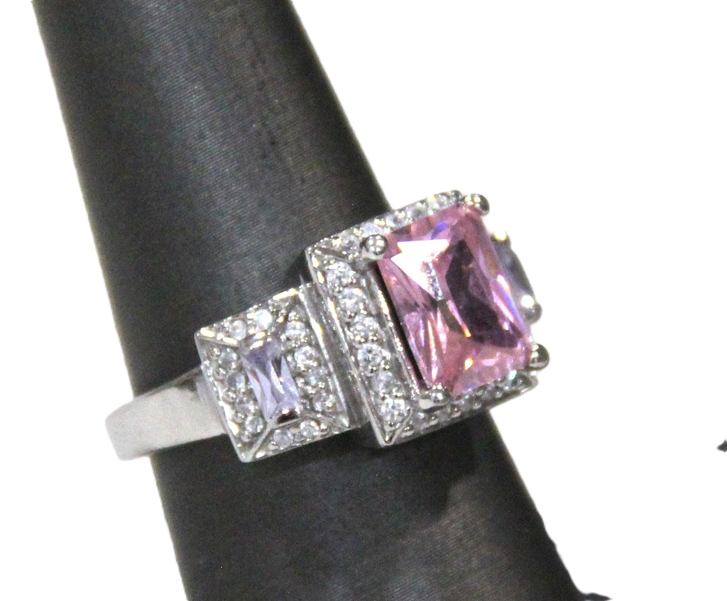 Pink CZ & sterling cocktail ring