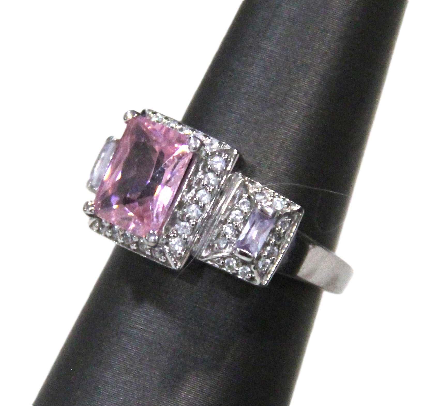 Pink CZ & sterling cocktail ring