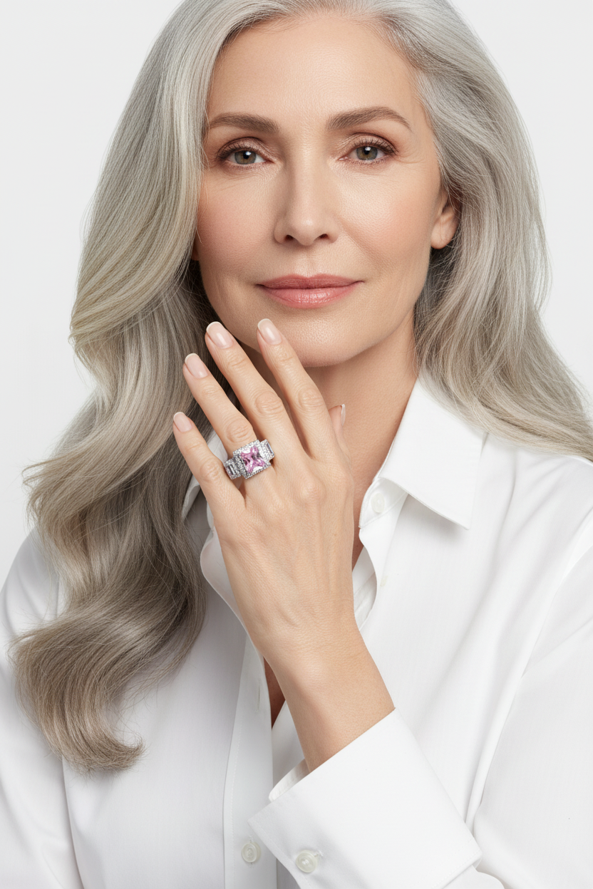 Pink CZ & sterling cocktail ring