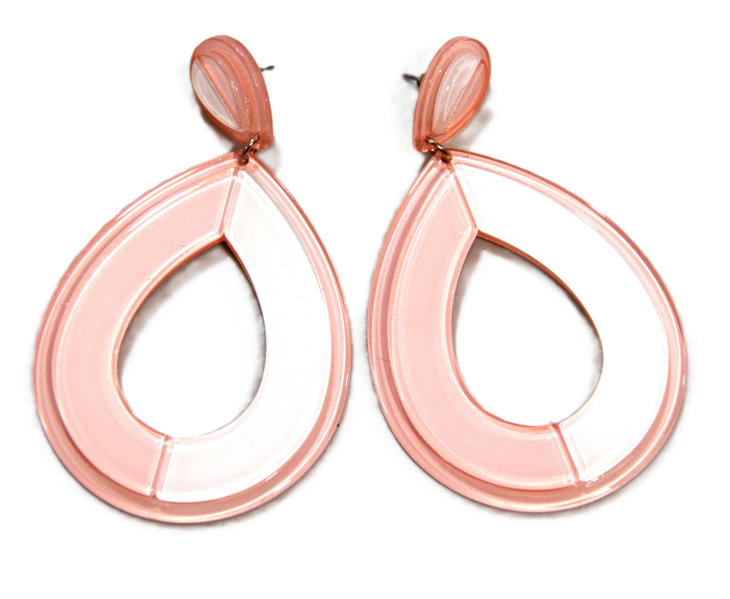 CONTEMPORARY PINK PLASTIC MODERNIST PIERCED EARRINGS