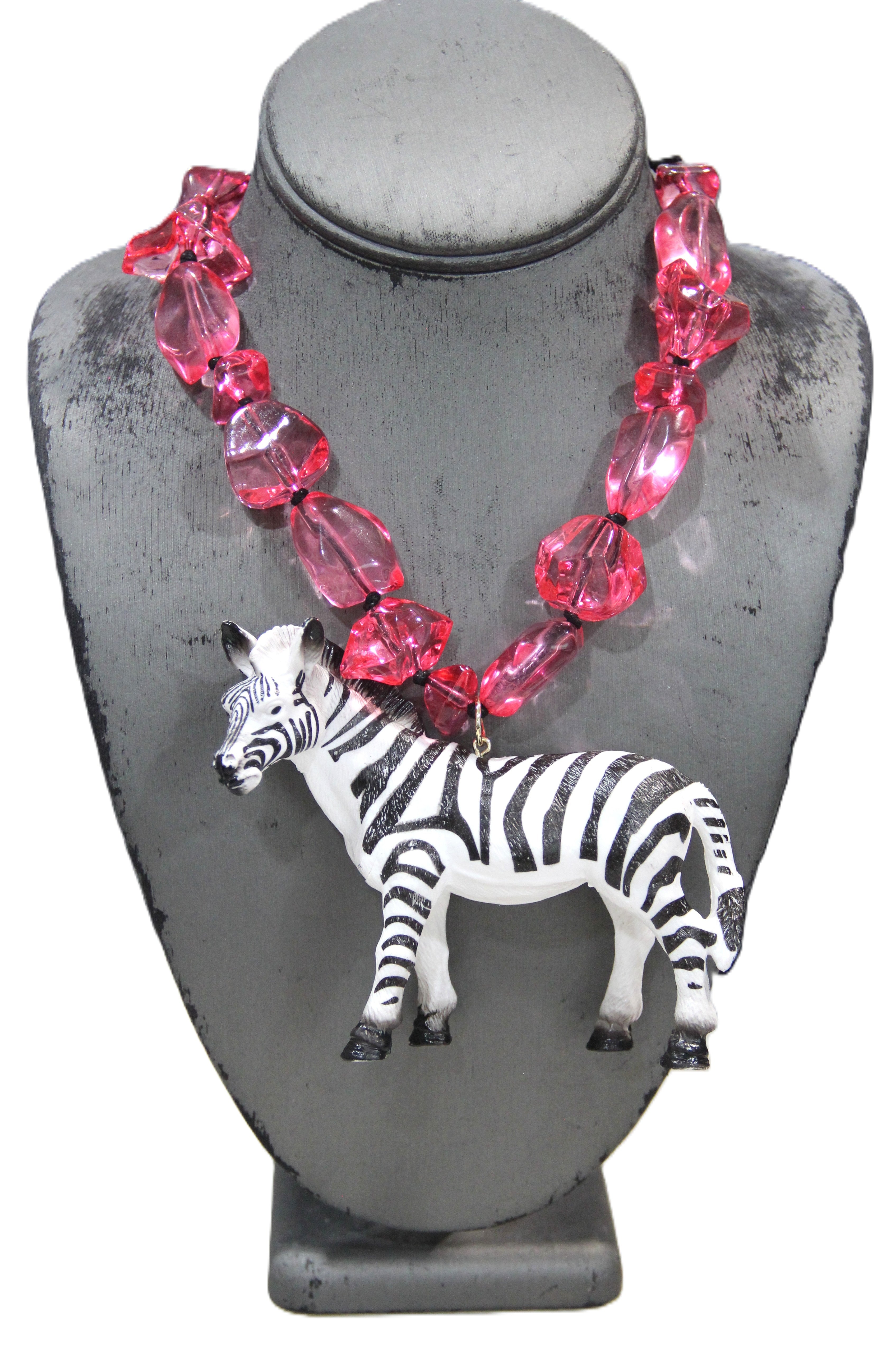 PINK RESIN ZEBRA MAXIMNALIST NECKLACE