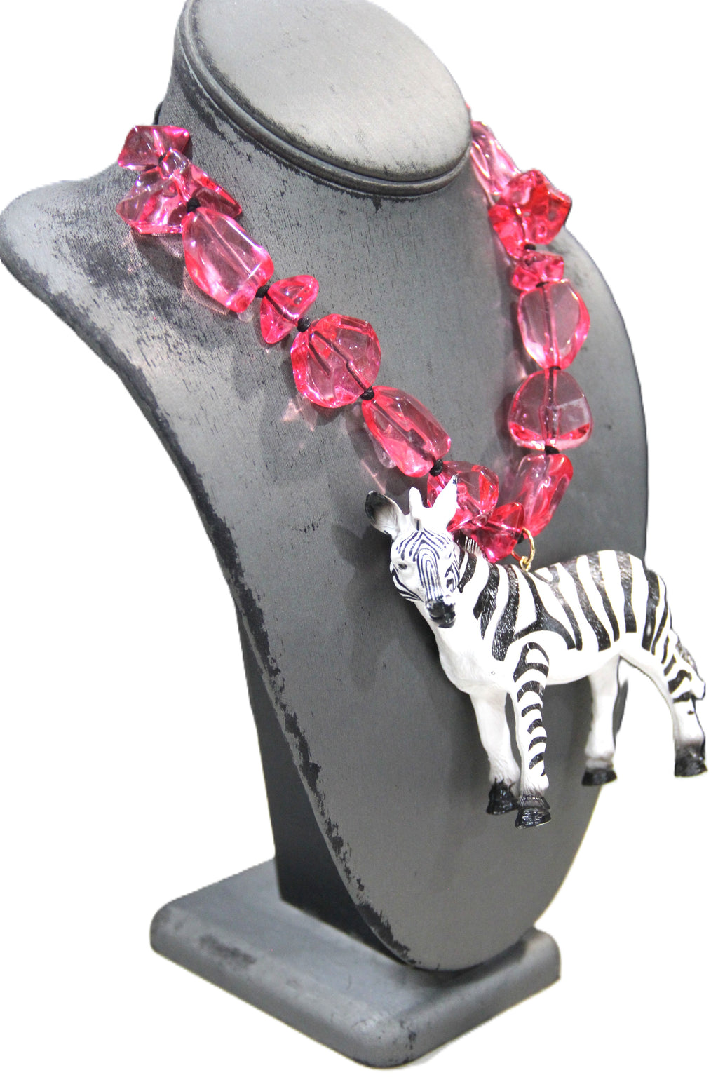 PINK RESIN ZEBRA MAXIMNALIST NECKLACE