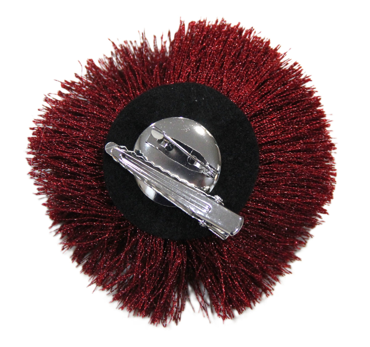 BURGUNDY POM POM CLIP BROOCH