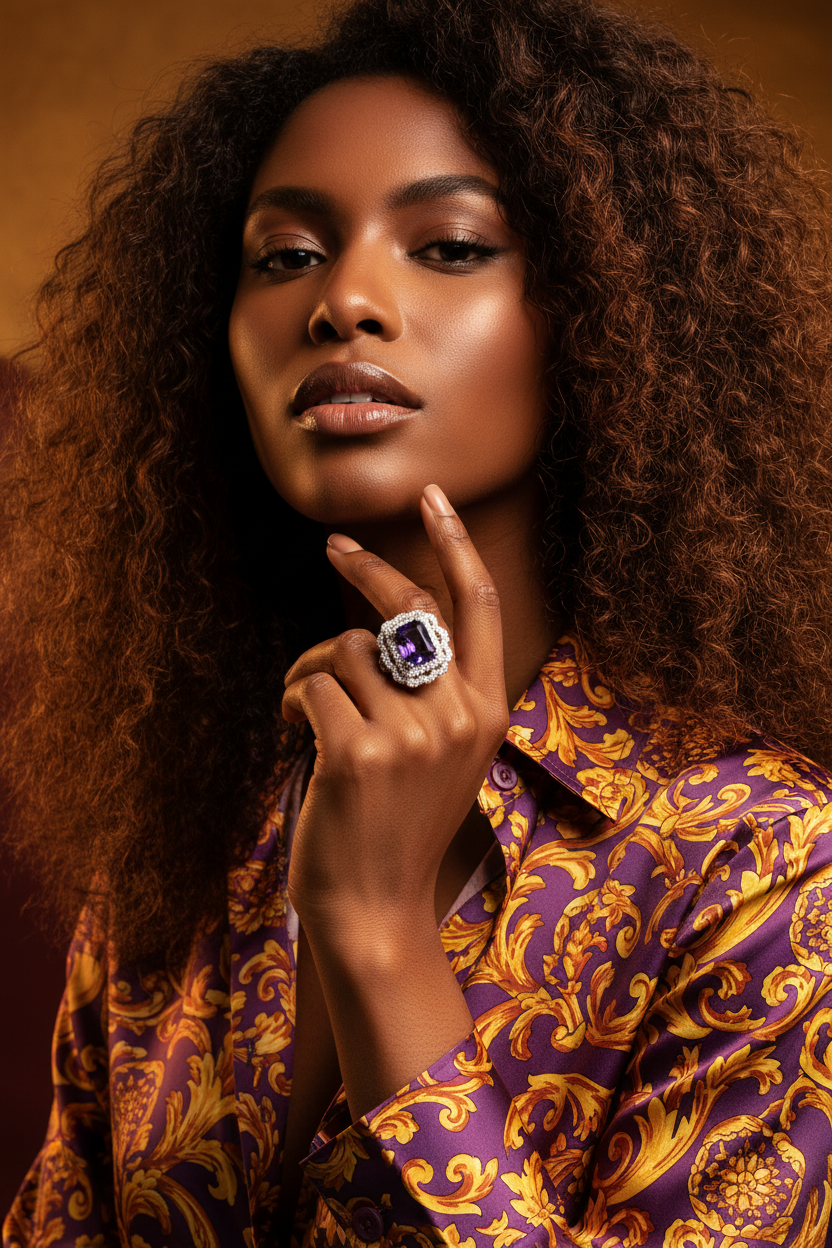 Purple CZ statement ring