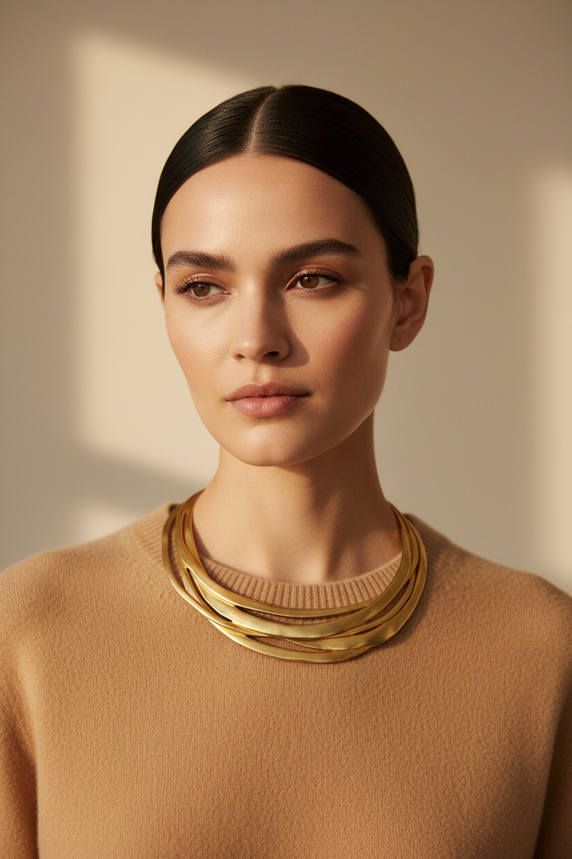 KENNETH JAY LANE 1990'S MATTE GOLD STRUCTURED COLLAR NECKLACE 