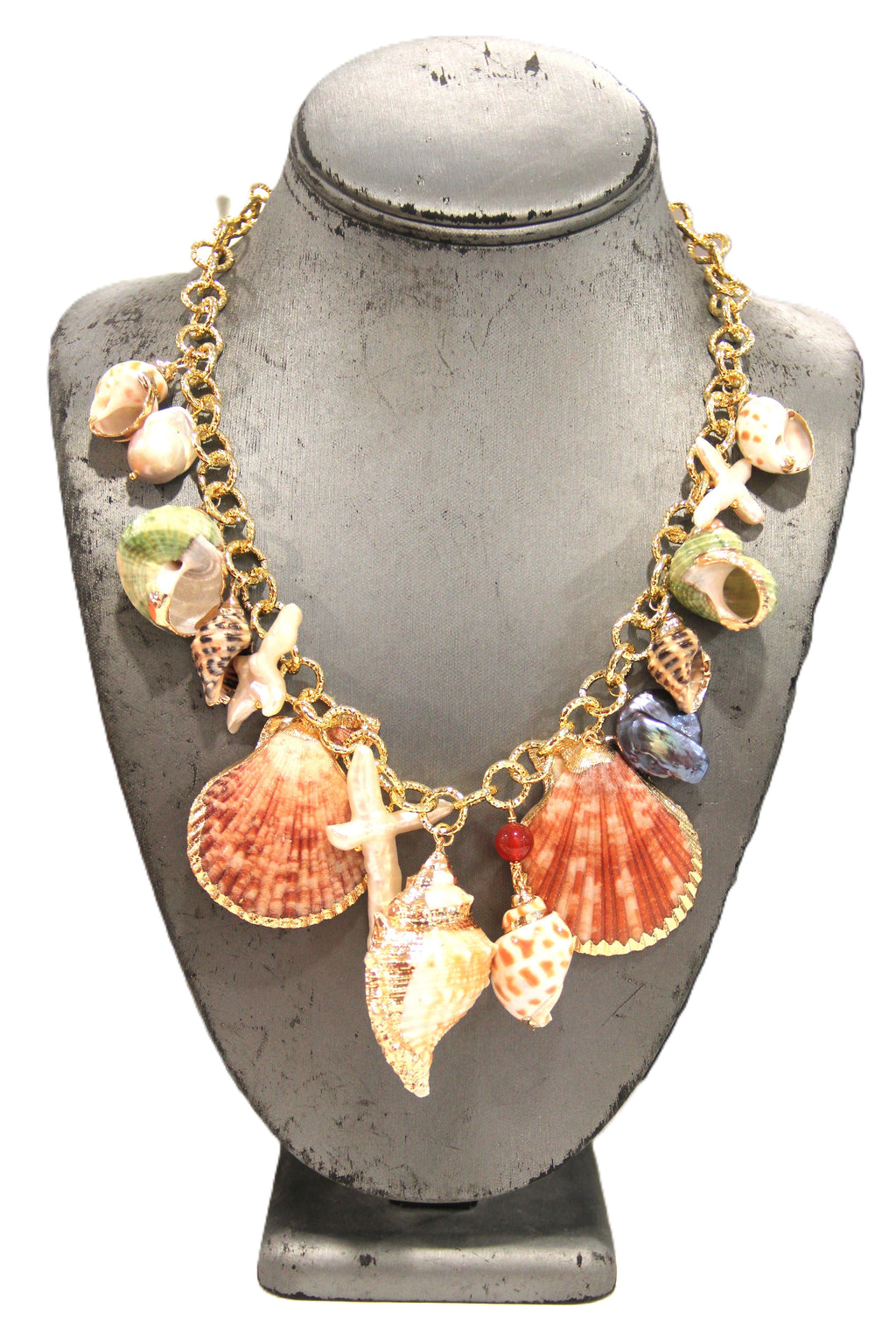 MODERN GENUINE PEARL & REAL SHELL CHARM NECKLACE