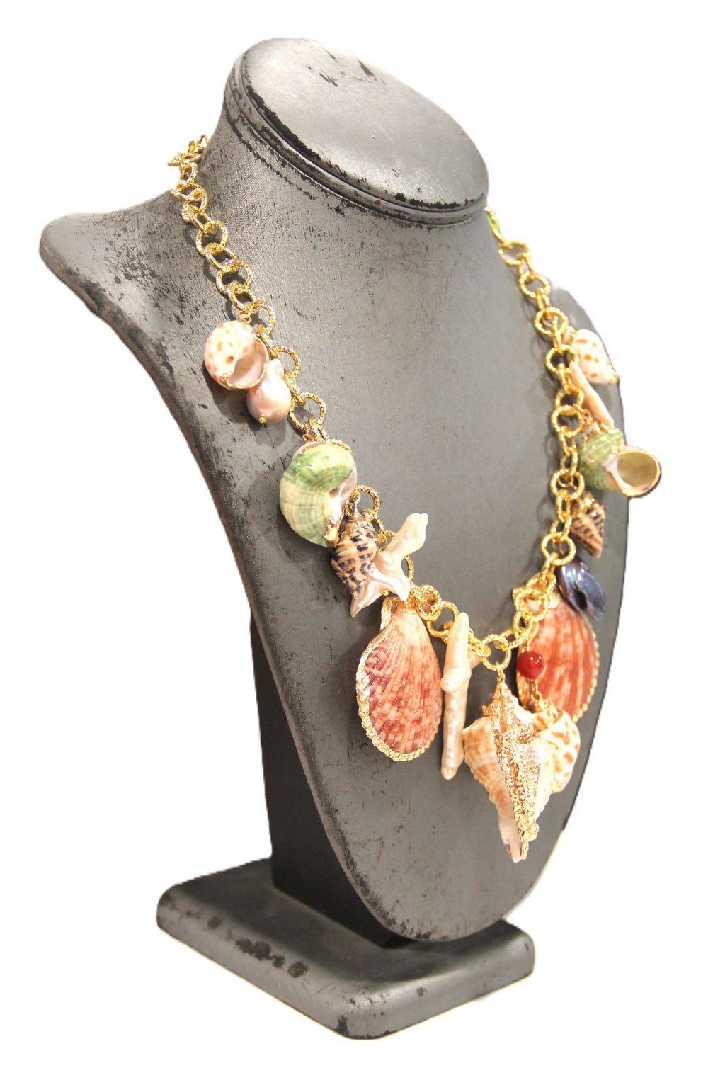 MODERN GENUINE PEARL & REAL SHELL CHARM NECKLACE