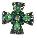 REGENCY VINTAGE URANIUM GLOWING GLASS RHINESTONE MALTESE CROSS BROOCH
