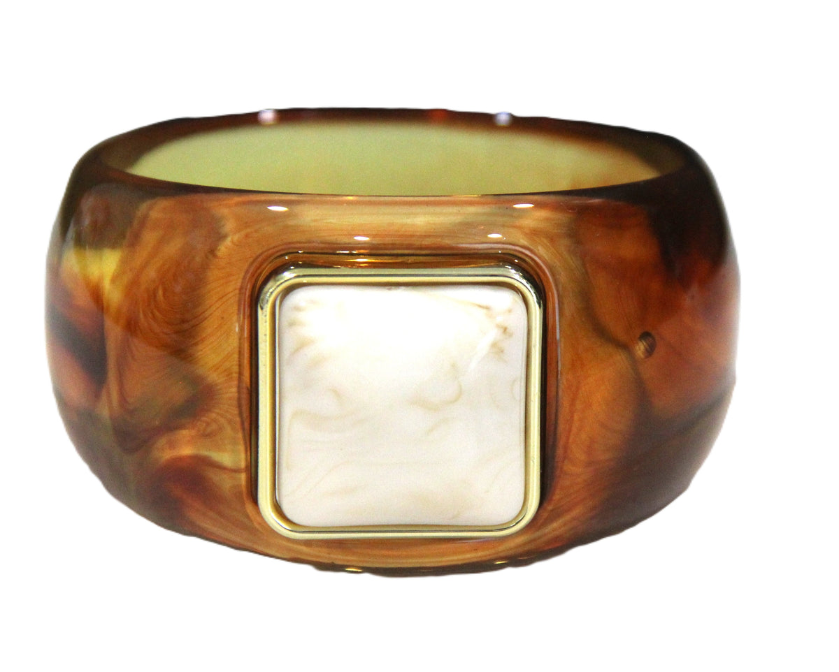 CONTEMPORARY RESIN BANGLE BRACELET - AMBER CREAM SQUARE