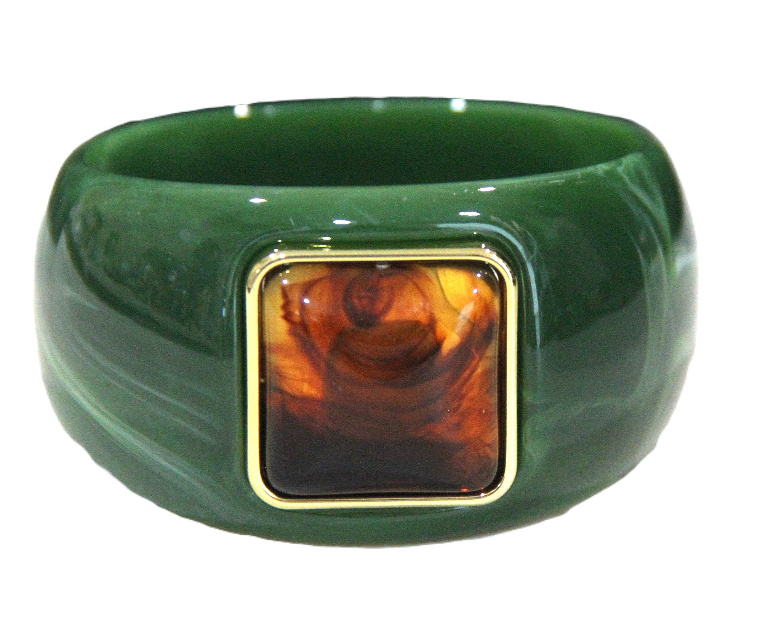 CONTEMPORARY RESIN BANGLE BRACELET - GREEN AMBER SQUARE