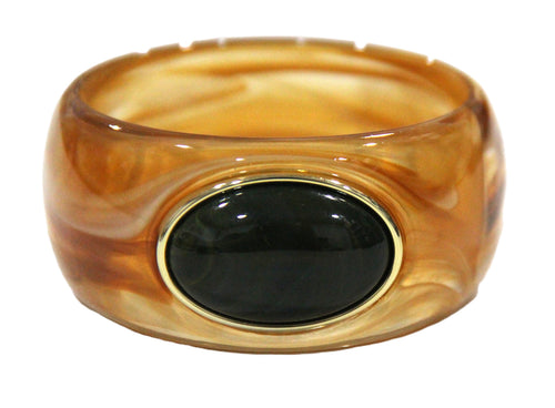 CONTEMPORARY RESIN BANGLE BRACELET - AMBER GREEN OVAL
