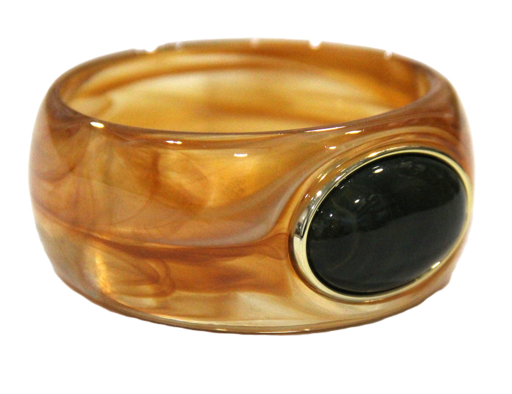 CONTEMPORARY RESIN BANGLE BRACELET - AMBER GREEN OVAL