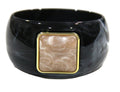 CONTEMPORARY RESIN BANGLE BRACELET - BLACK CREAM SQUARE