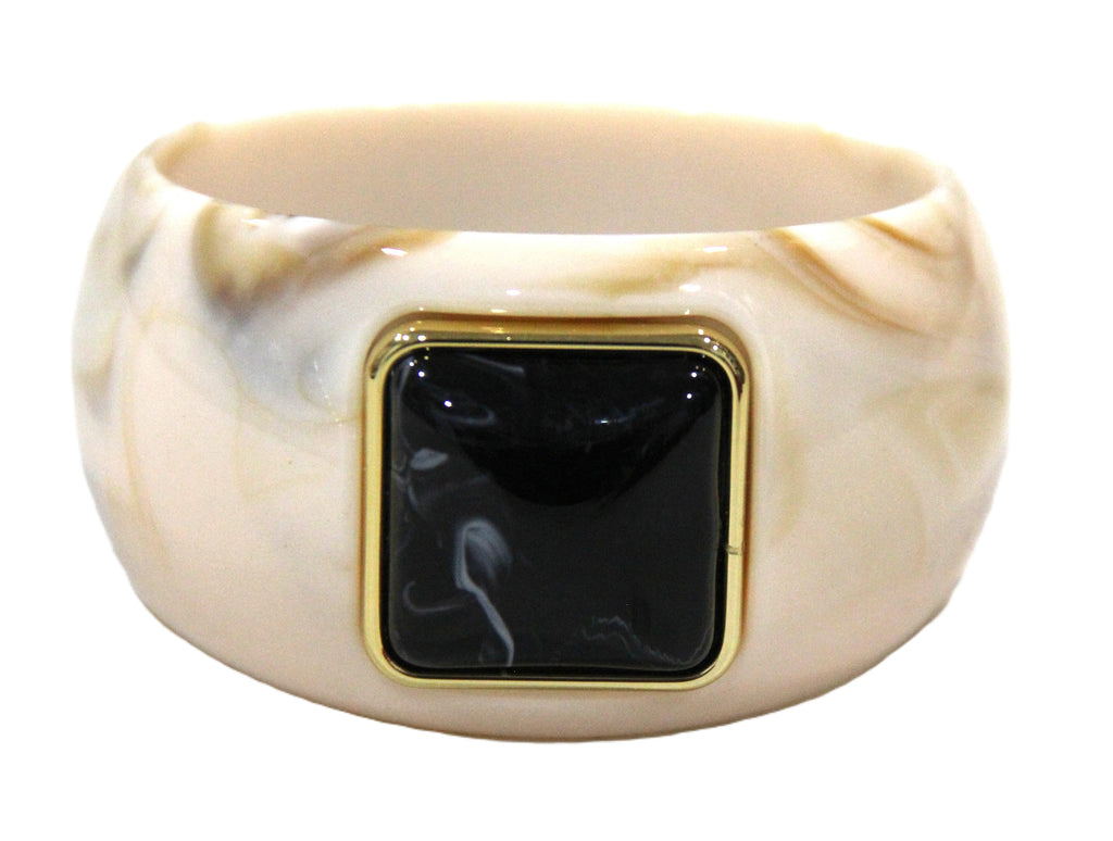 CONTEMPORARY RESIN BANGLE BRACELET - CREAM BLACK SQUARE