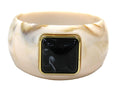 CONTEMPORARY RESIN BANGLE BRACELET - CREAM BLACK SQUARE