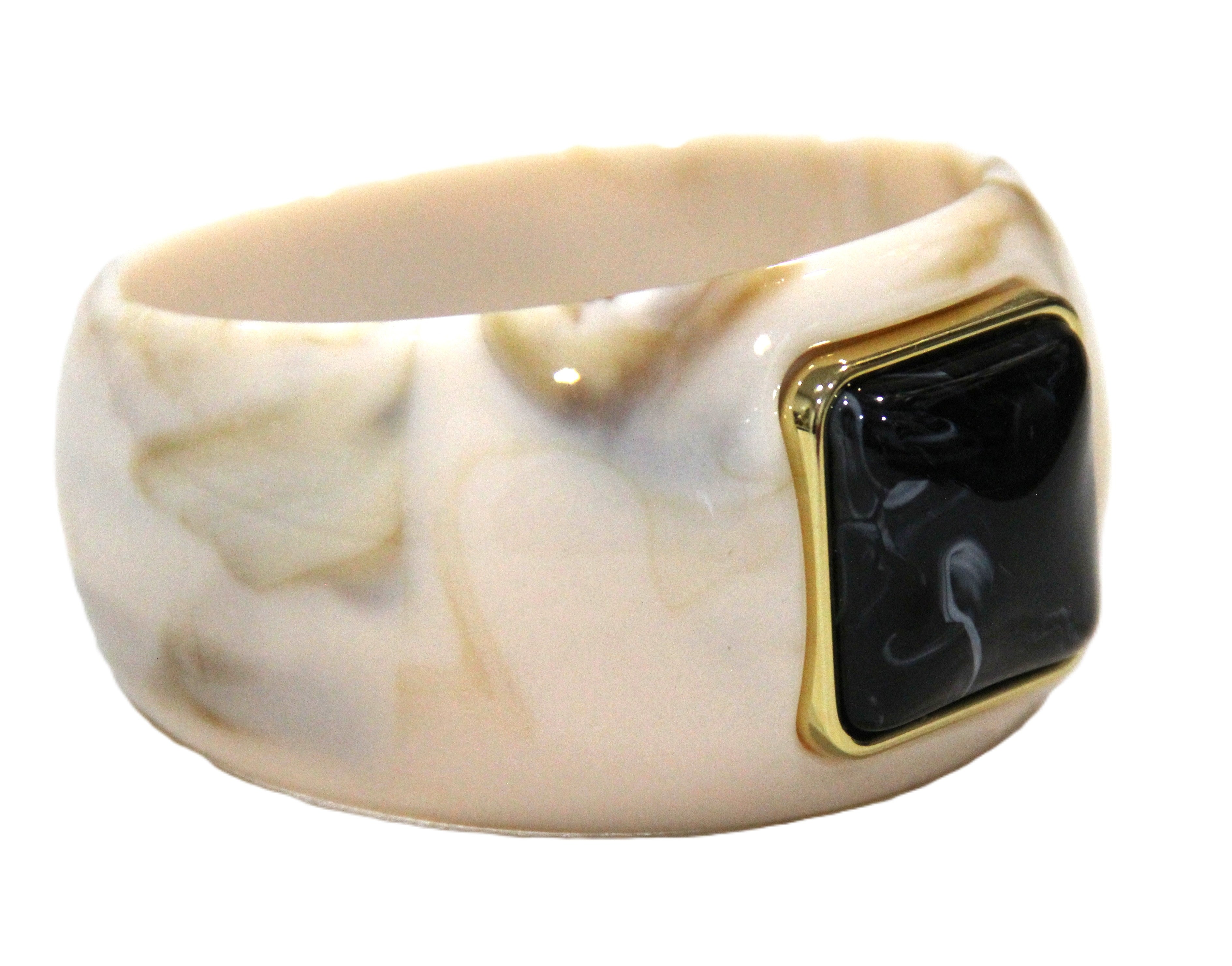 CONTEMPORARY RESIN BANGLE BRACELET - CREAM BLACK SQUARE