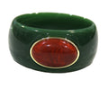 CONTEMPORARY RESIN BANGLE BRACELET - GREEN RUST RED OVAL