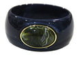 CONTEMPORARY RESIN BANGLE BRACELET - NAVY GREEN OVAL