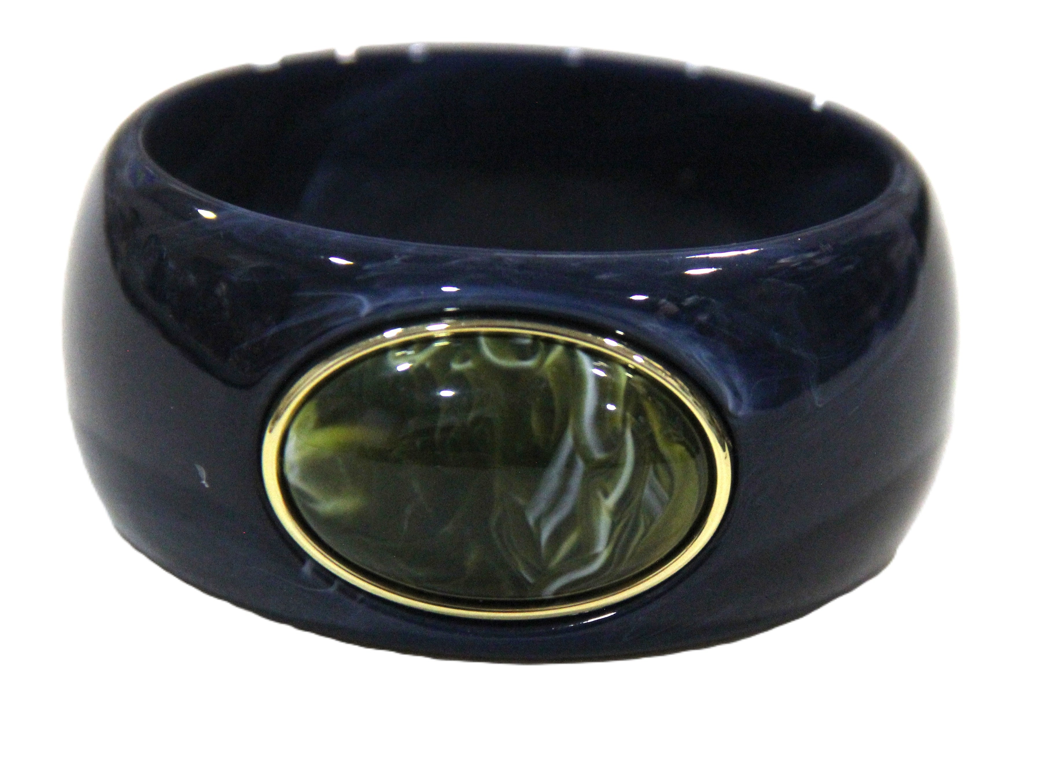 CONTEMPORARY RESIN BANGLE BRACELET - NAVY GREEN OVAL