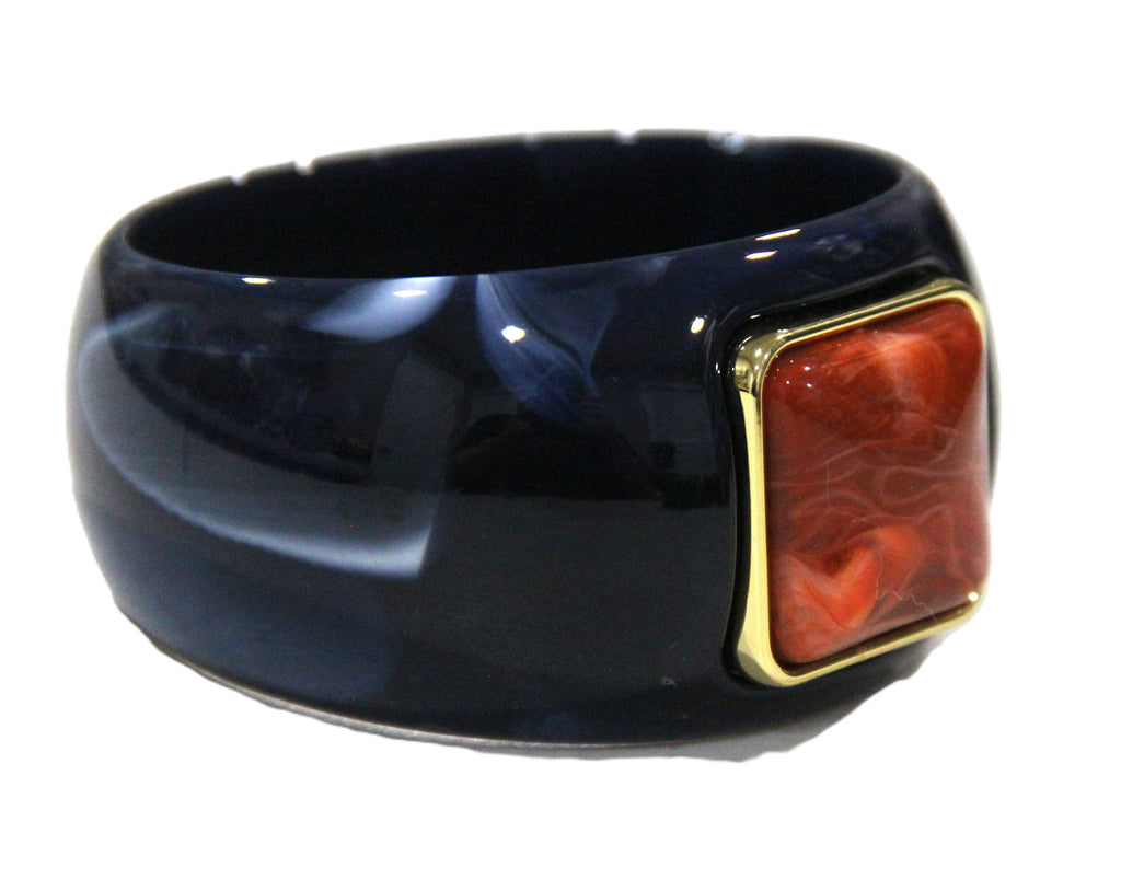 CONTEMPORARY RESIN BANGLE BRACELET - NAVY RUST RED SQUARE