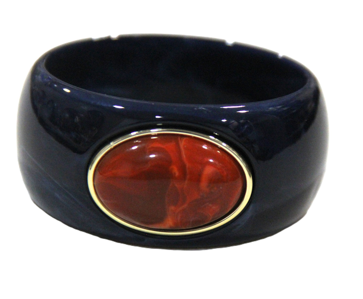CONTEMPORARY RESIN BANGLE BRACELET - NAVY RUST RED OVAL