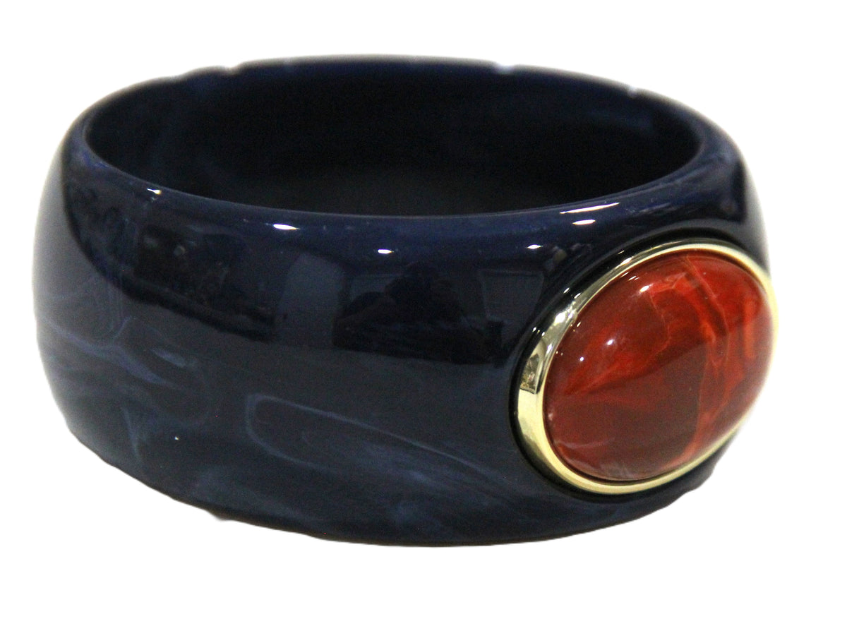 CONTEMPORARY RESIN BANGLE BRACELET - NAVY RUST RED OVAL