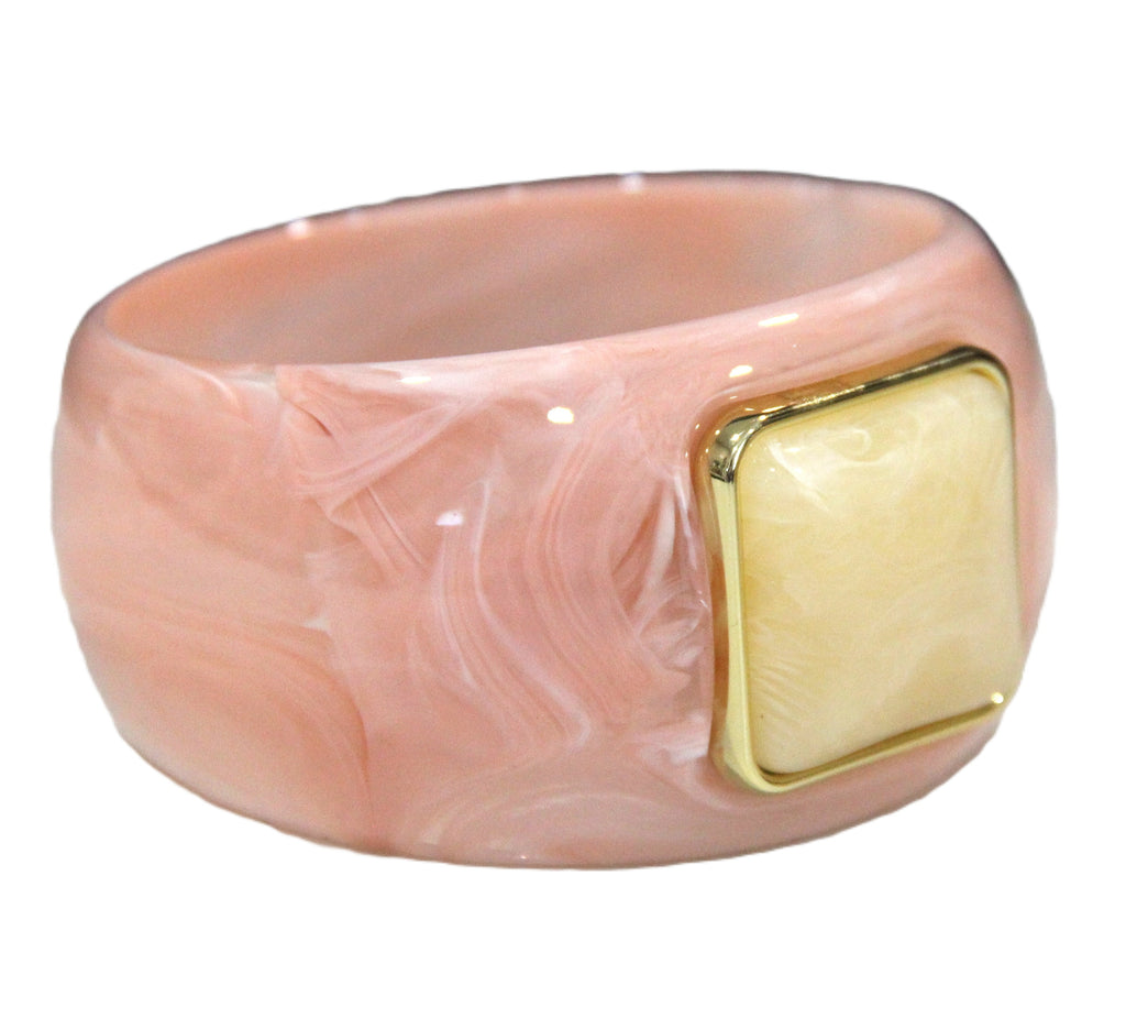 CONTEMPORARY RESIN BANGLE BRACELET - PINK SWIRL CREAM SQUARE
