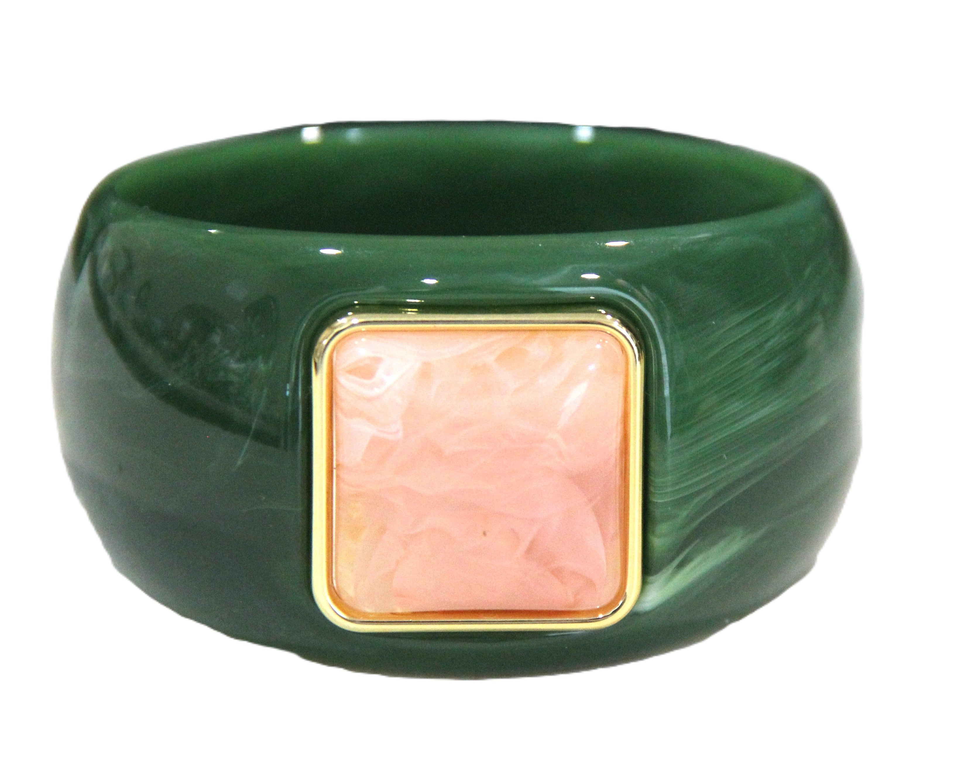 CONTEMPORARY RESIN BANGLE BRACELET - GREEN PINK SWIRL SQUARE