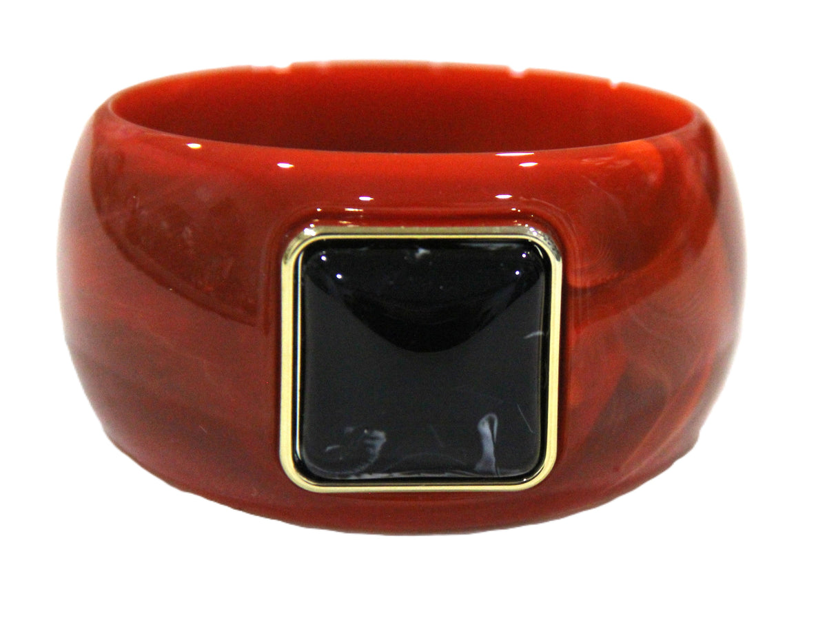 CONTEMPORARY RESIN BANGLE BRACELET - RUST RED BLACK SQUARE