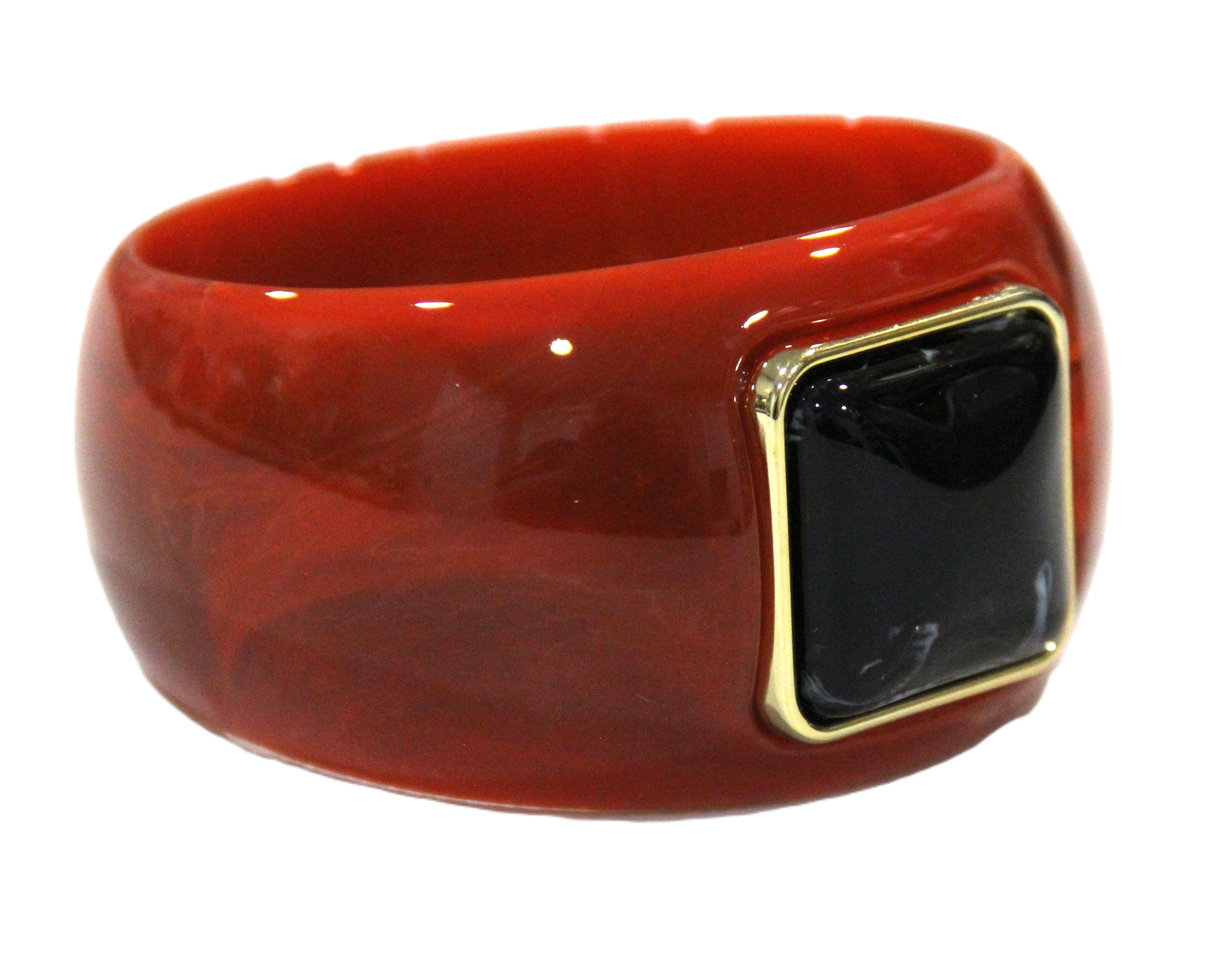 CONTEMPORARY RESIN BANGLE BRACELET - RUST RED BLACK SQUARE