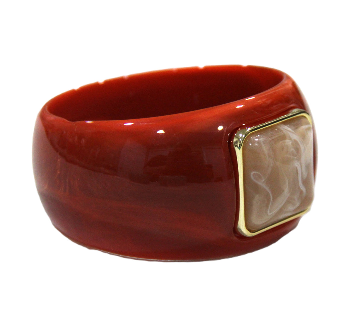 CONTEMPORARY RESIN BANGLE BRACELET - RUST RED CREAM SQUARE